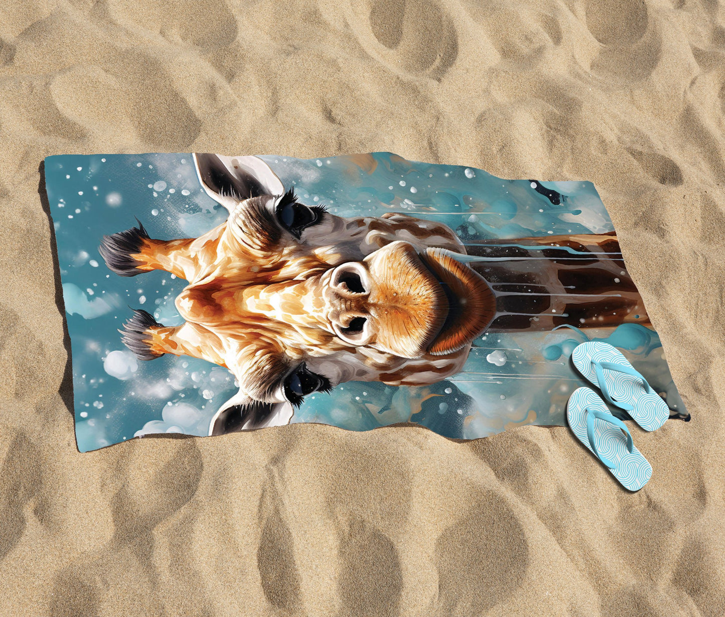 Splashart Giraffe Face Beach Towel