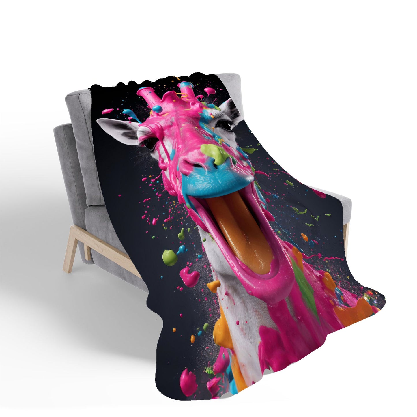 Splashart Giraffe Face Pink Sherpa Blanket
