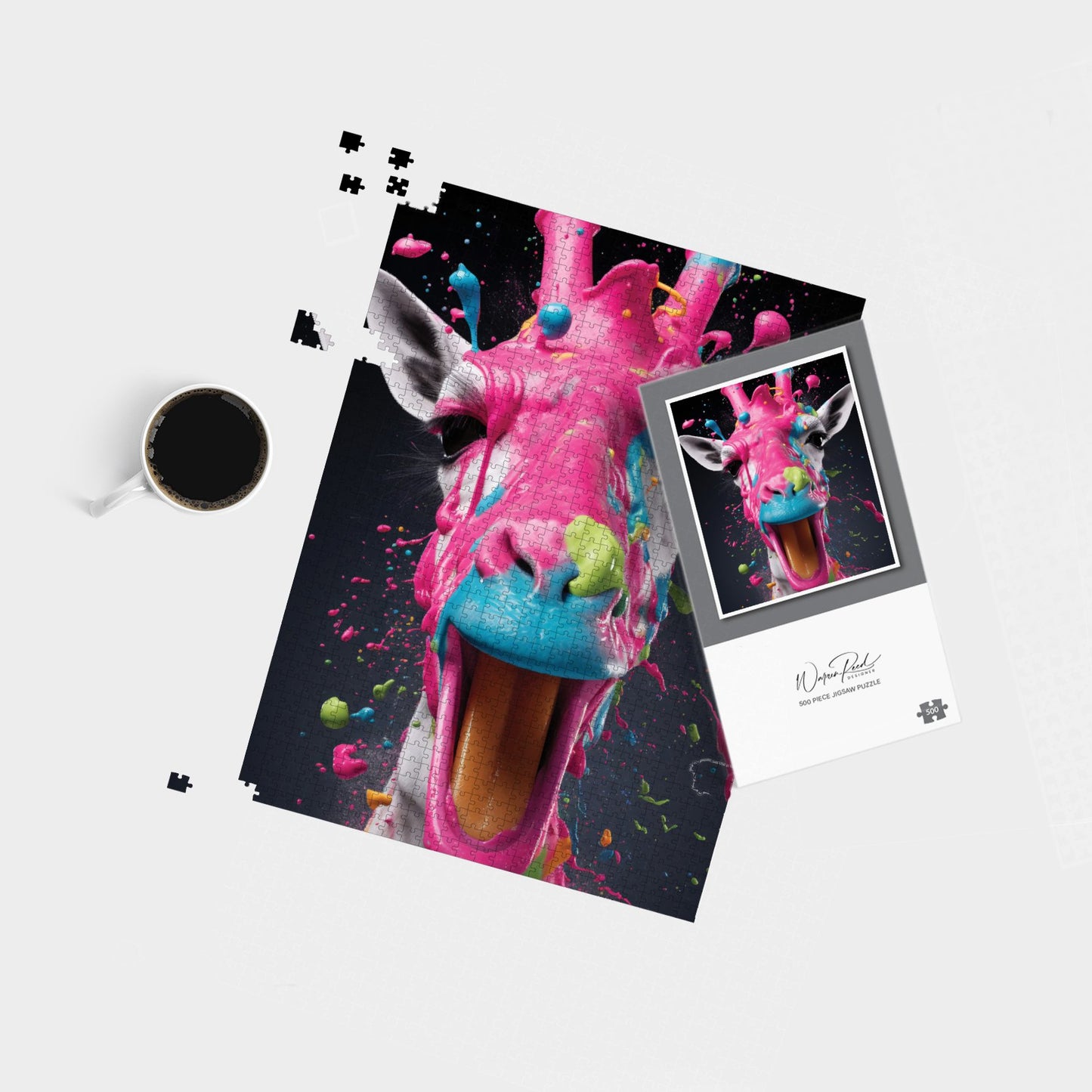 Splashart Giraffe Face Pink Jigsaw Puzzle
