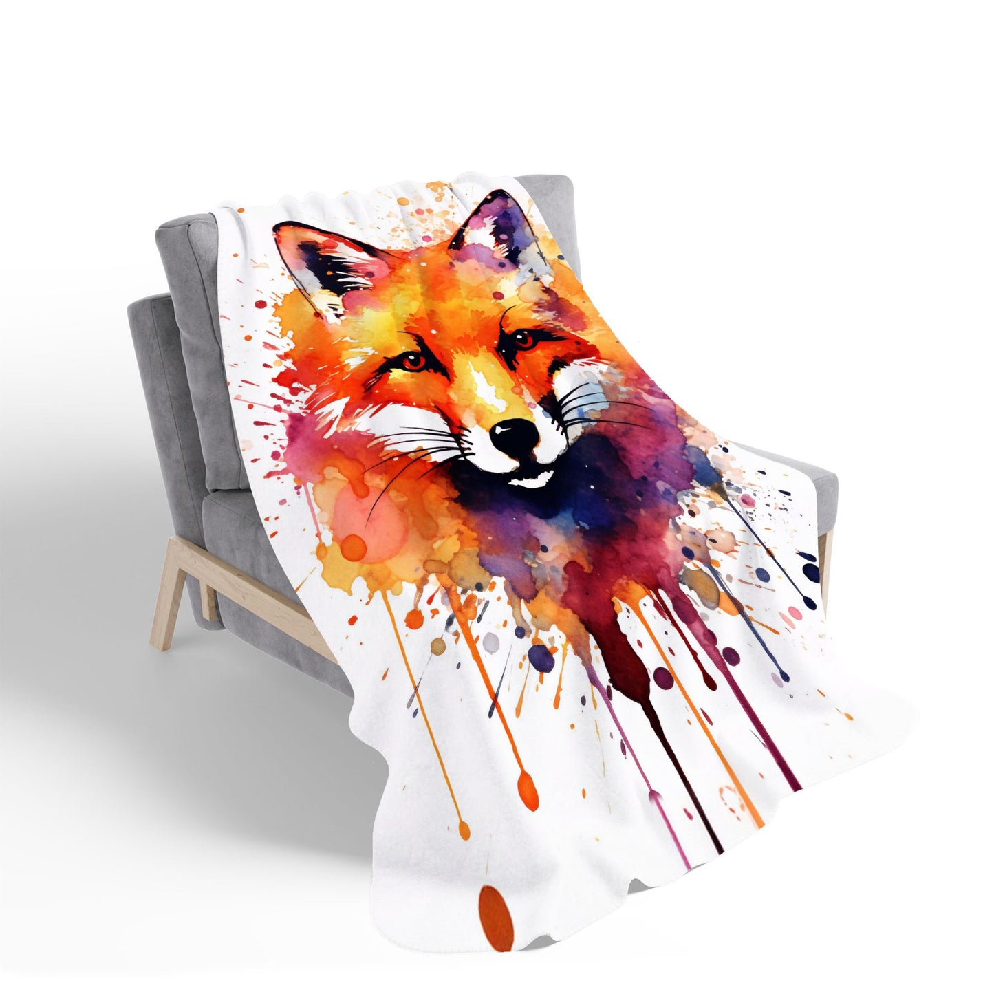 Watercolour Splashart Fox Face Sherpa Blanket