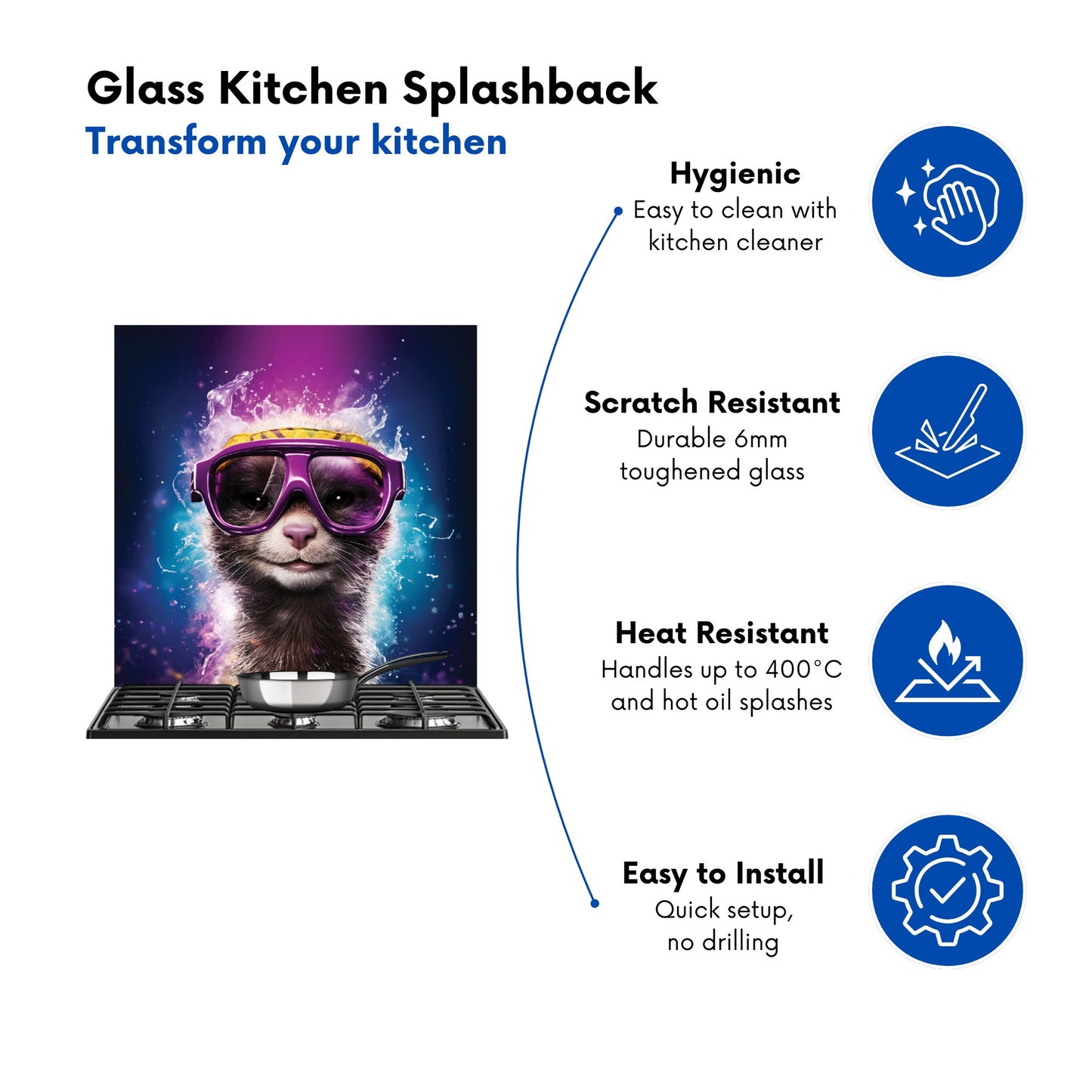 Splashart Ferret With Glasses Purple Kitchen Splashback