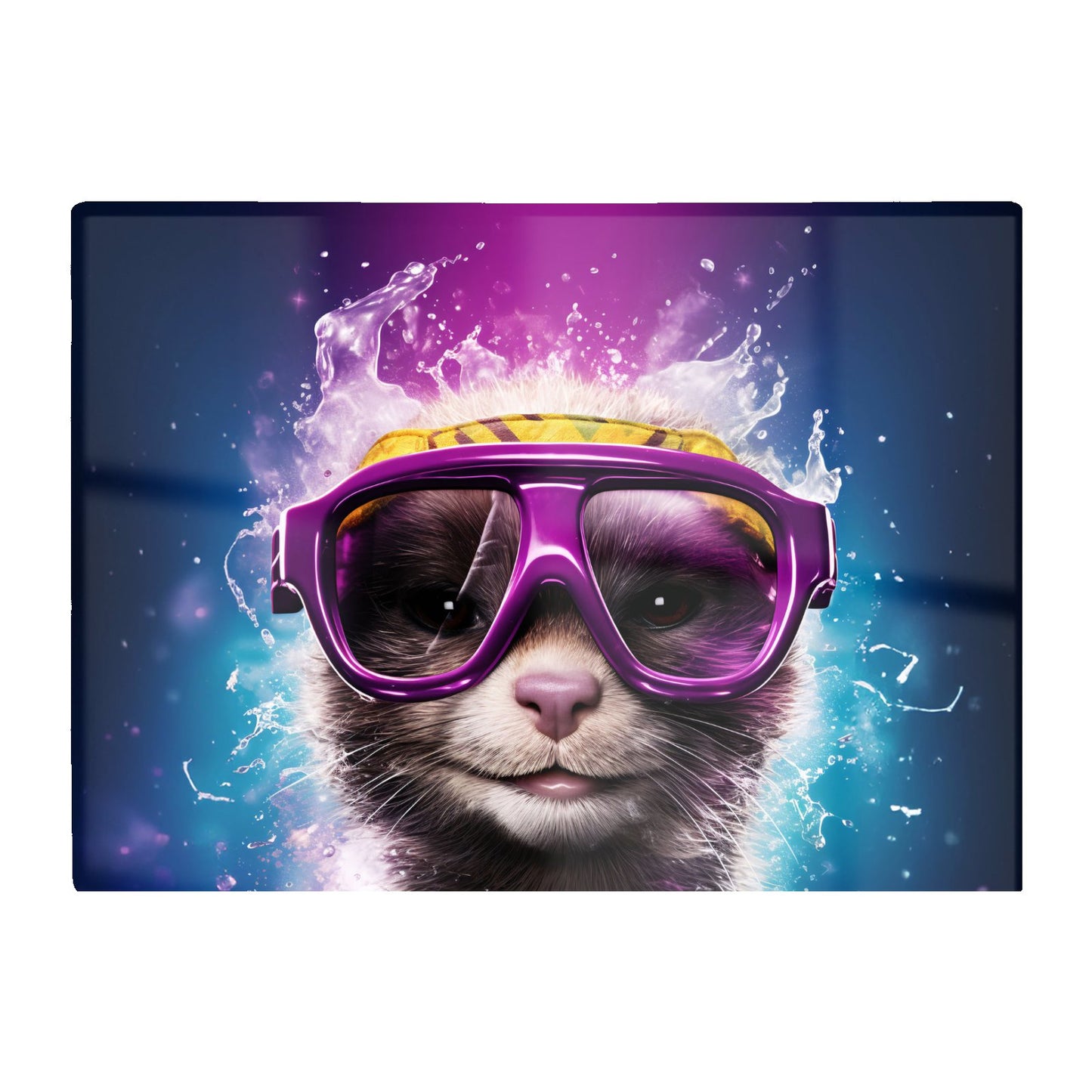 Splashart Ferret With Glasses Purple Glass Chopping Board