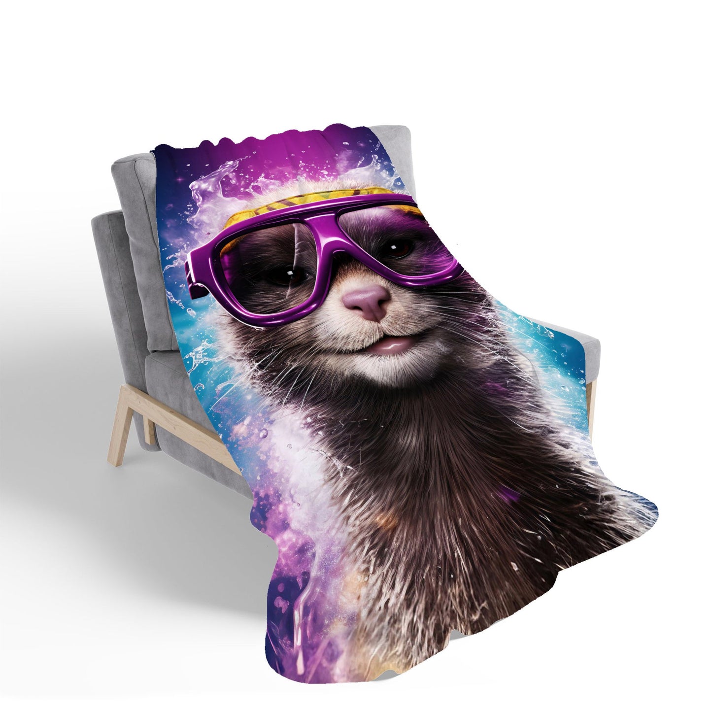 Splashart Ferret With Glasses Purple Sherpa Blanket