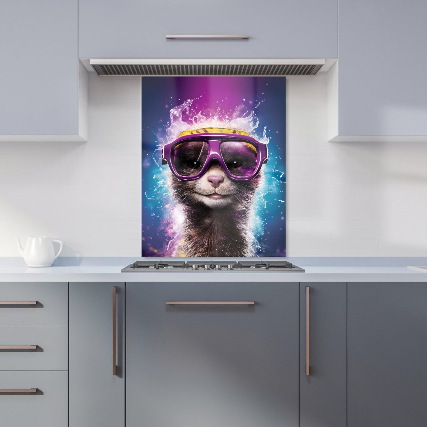 Splashart Ferret With Glasses Purple Kitchen Splashback