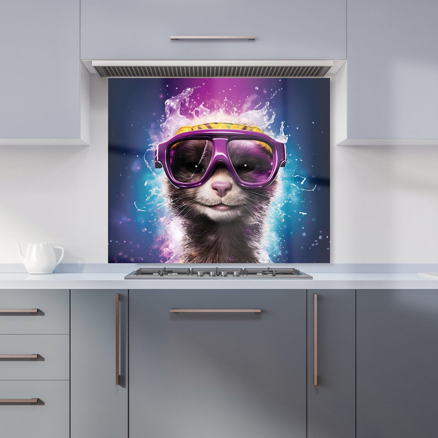 Splashart Ferret With Glasses Purple Kitchen Splashback