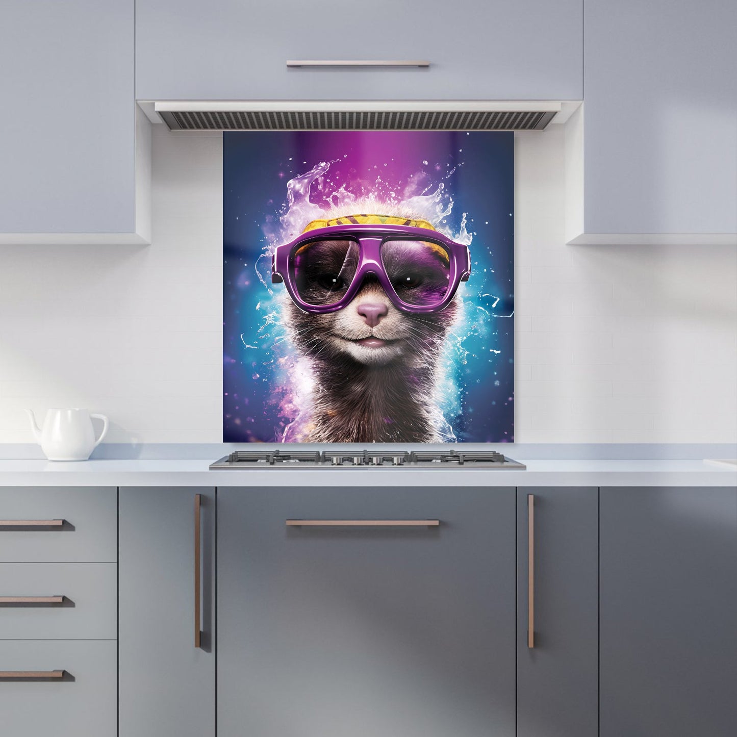 Splashart Ferret With Glasses Purple Kitchen Splashback