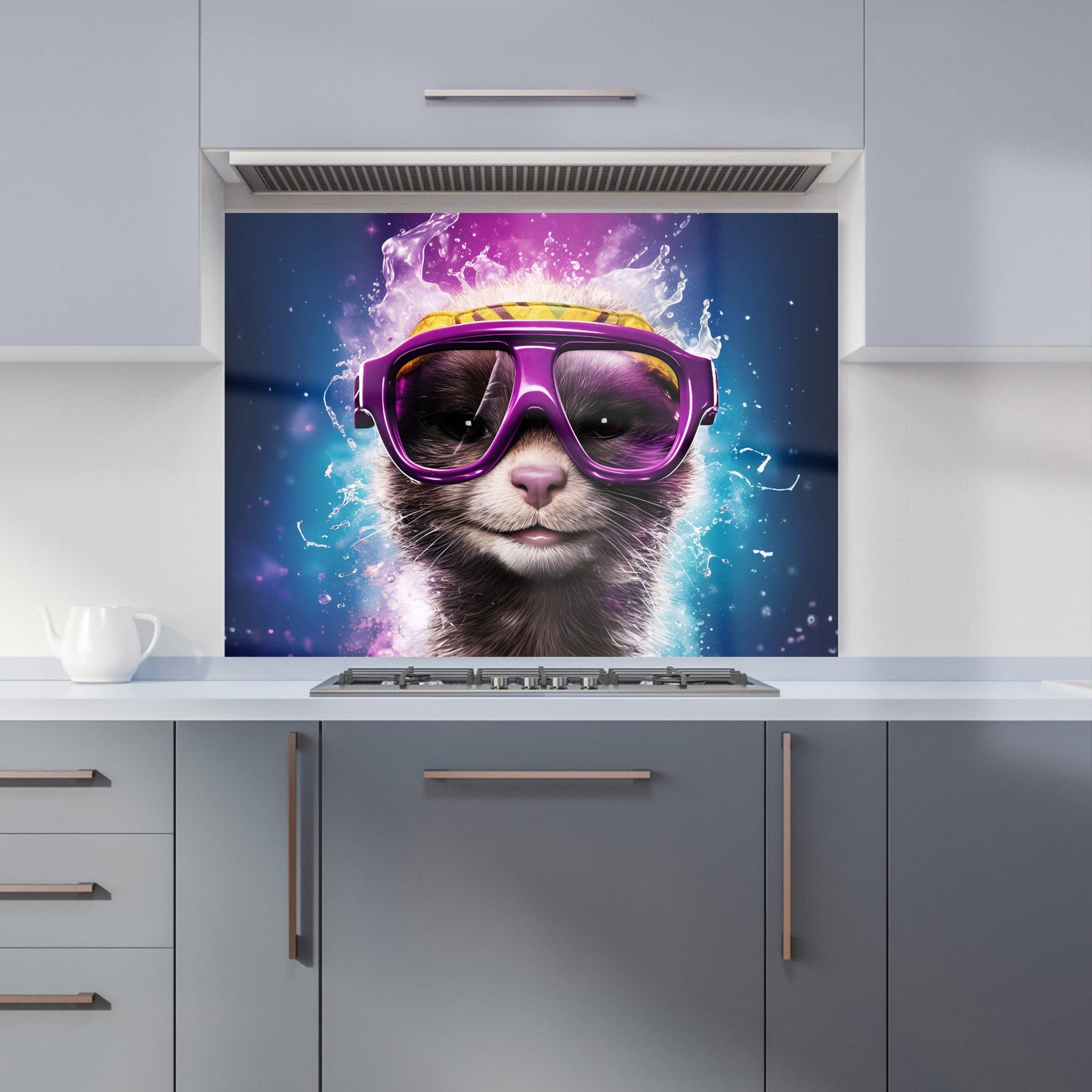 Splashart Ferret With Glasses Purple Kitchen Splashback