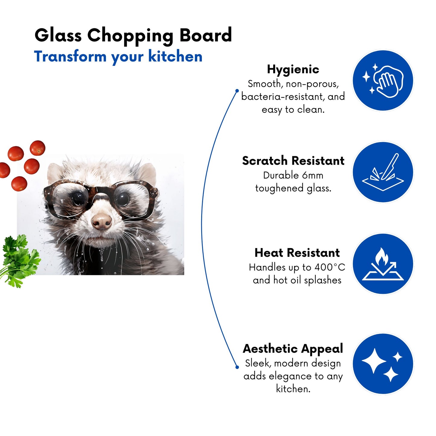 Splashart Ferret With Glasses Glass Chopping Board
