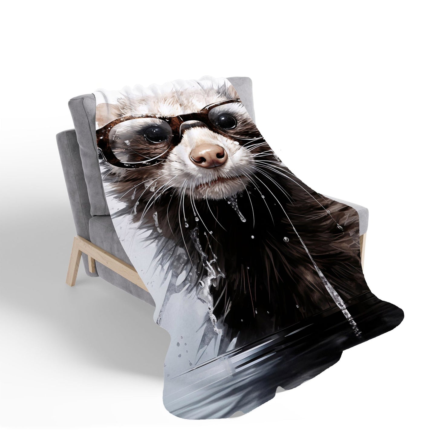 Splashart Ferret With Glasses Sherpa Blanket