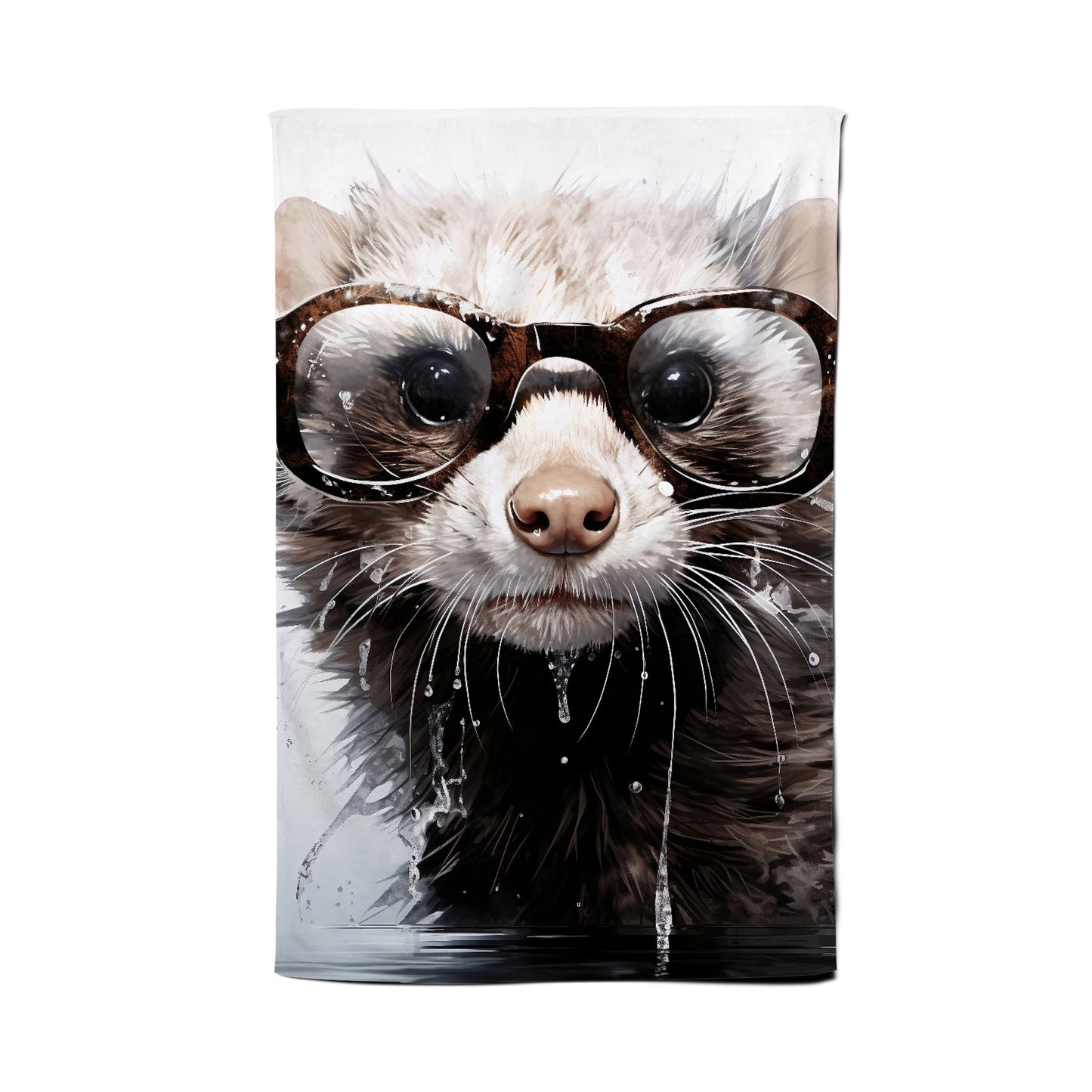 Splashart Ferret With Glasses Tea Towel