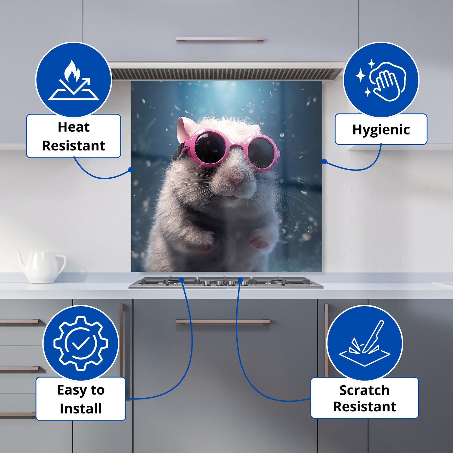 Splashart DoorMouse with Pink Glasses Kitchen Splashback