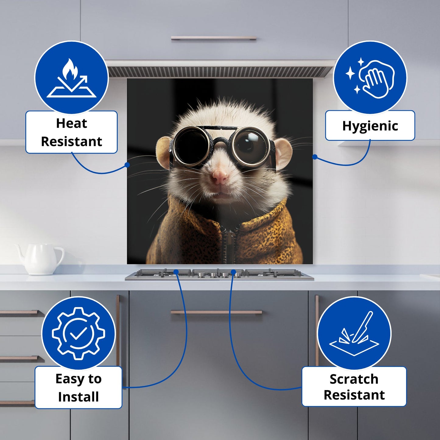 Realistic Doormouse with Glasses Kitchen Splashback
