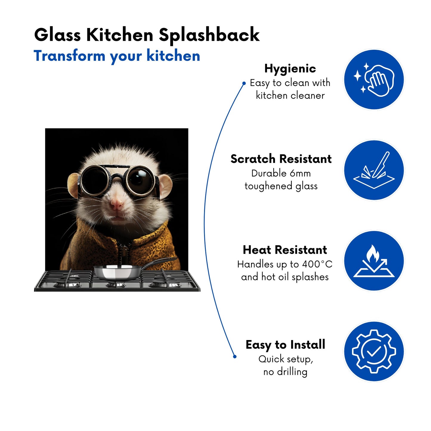 Realistic Doormouse with Glasses Kitchen Splashback