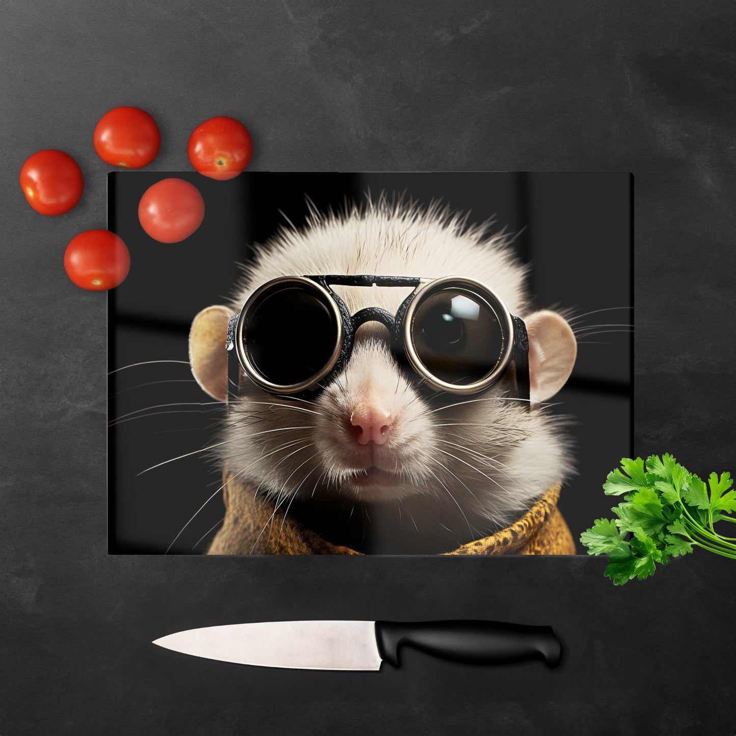 Realistic Doormouse With Glasses Glass Chopping Board