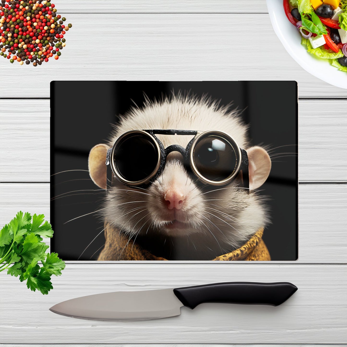 Realistic Doormouse With Glasses Glass Chopping Board