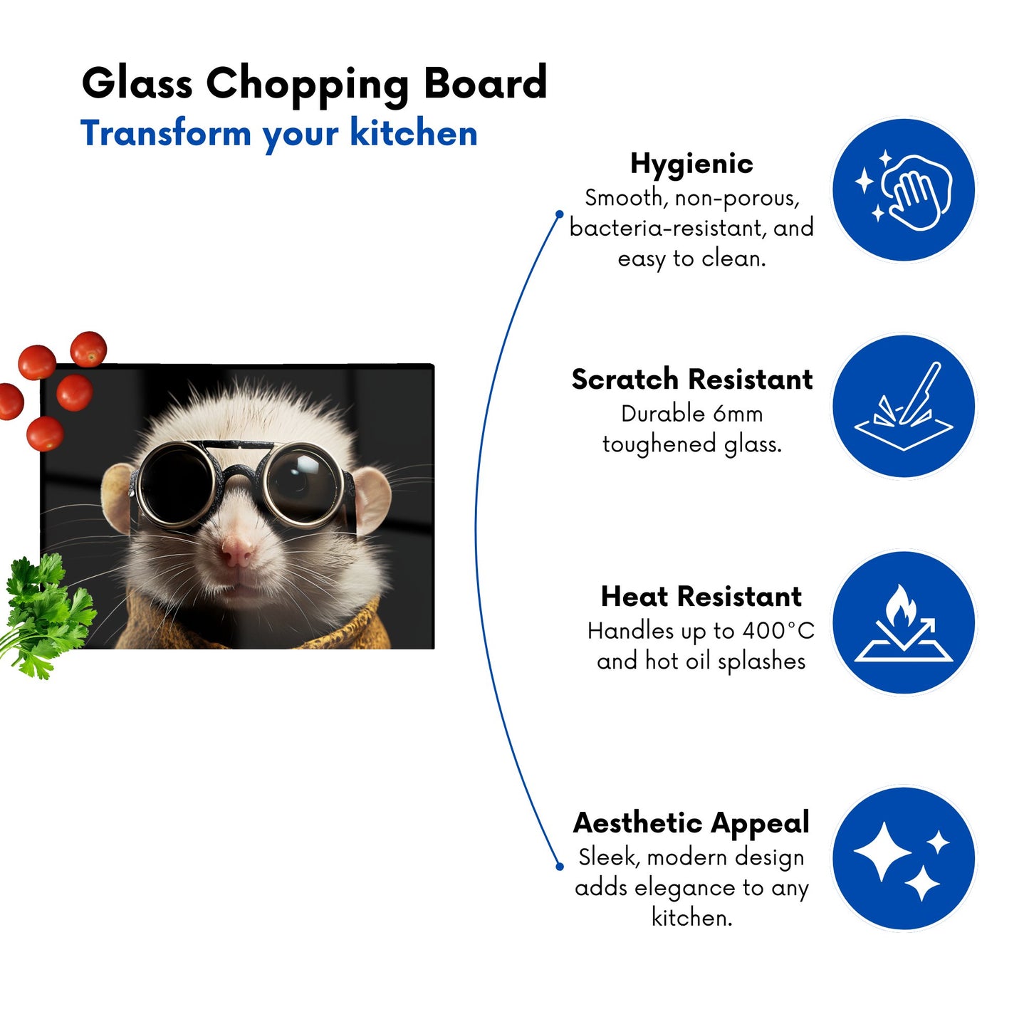Realistic Doormouse With Glasses Glass Chopping Board