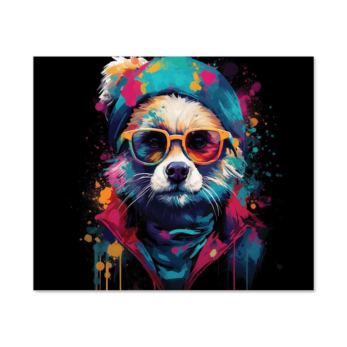 Multi Coloured Splashart Dog With Glasses Kitchen Splashback