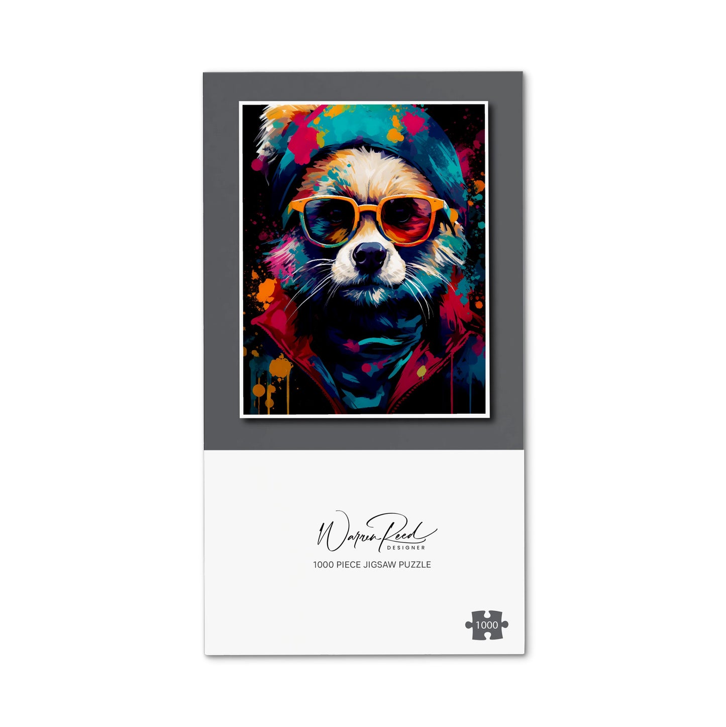 Multi Coloured Splashart Dog With Glasses Jigsaw Puzzle