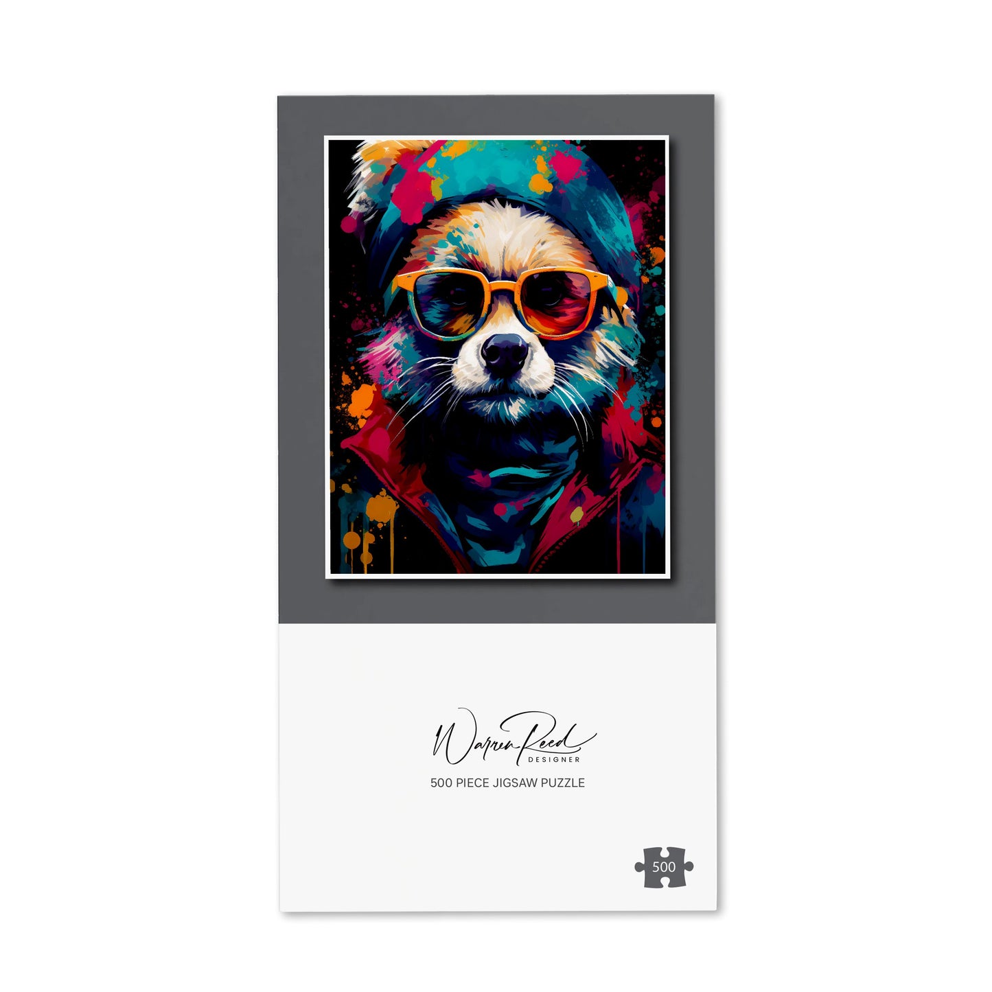 Multi Coloured Splashart Dog With Glasses Jigsaw Puzzle