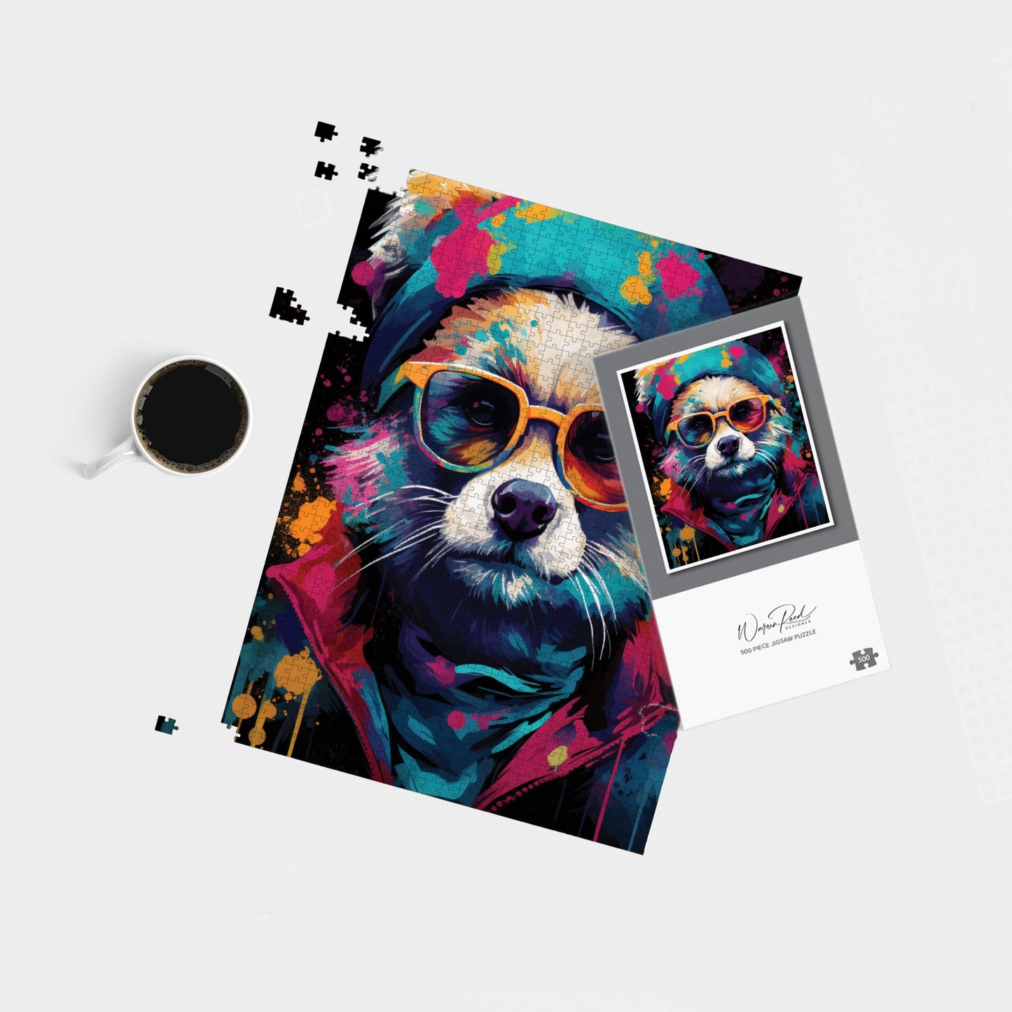 Multi Coloured Splashart Dog With Glasses Jigsaw Puzzle