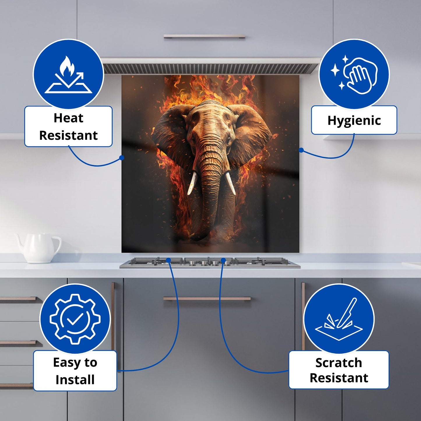 Splashart Elephant and fire Kitchen Splashback