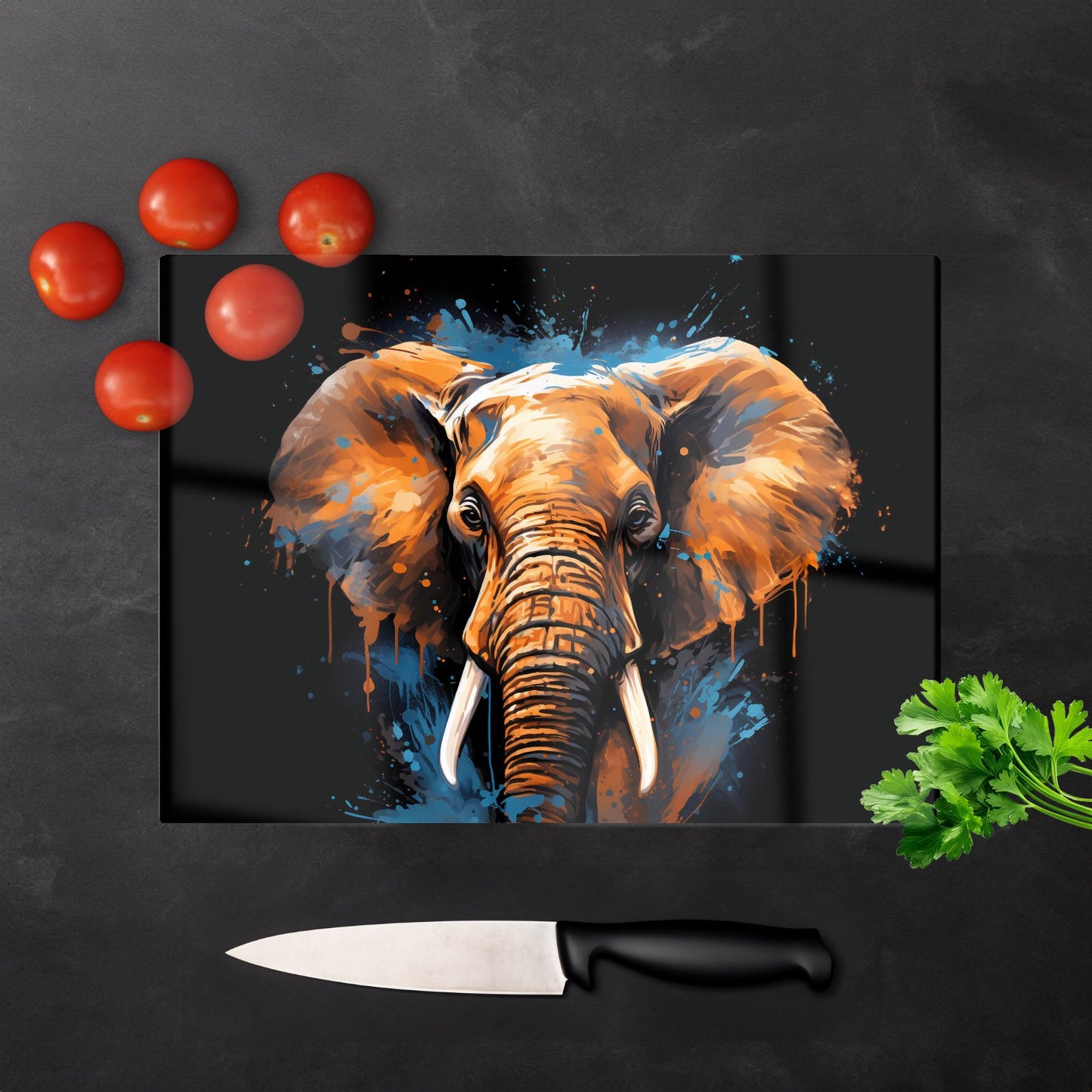 Splashart Elephant Blue Glass Chopping Board
