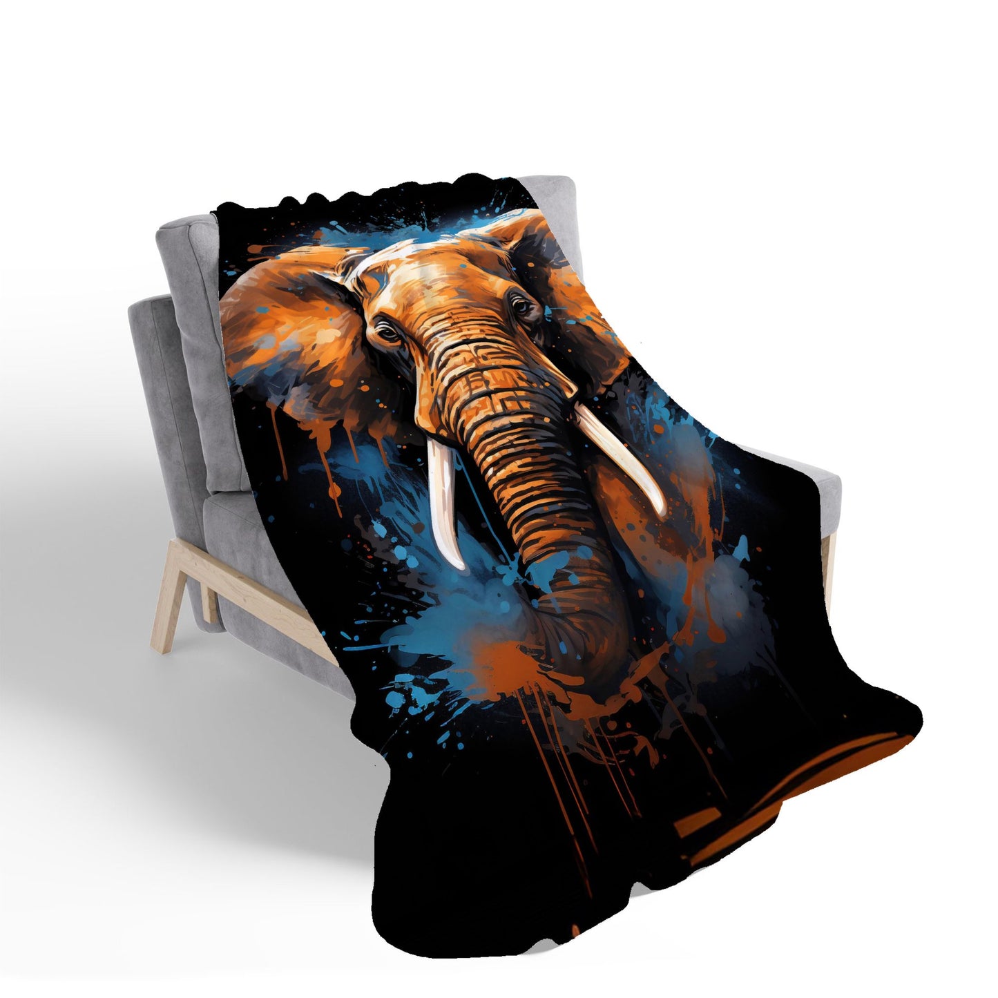 Splashart Elephant Blue Sherpa Blanket