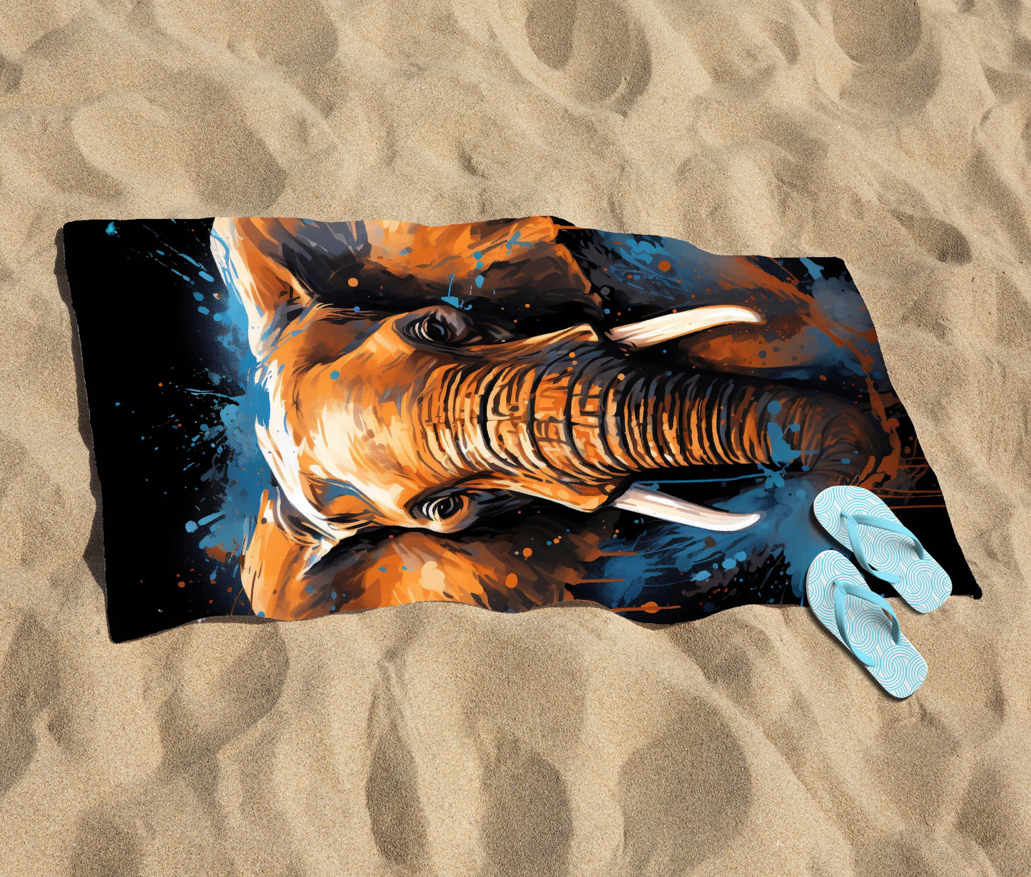 Splashart Elephant Blue Beach Towel
