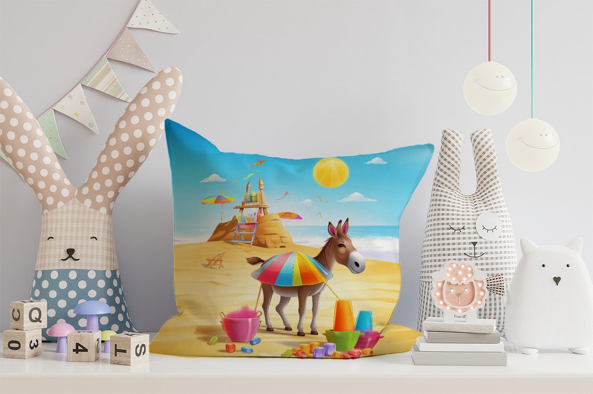 Donkey On A Beach Holiday Cushions