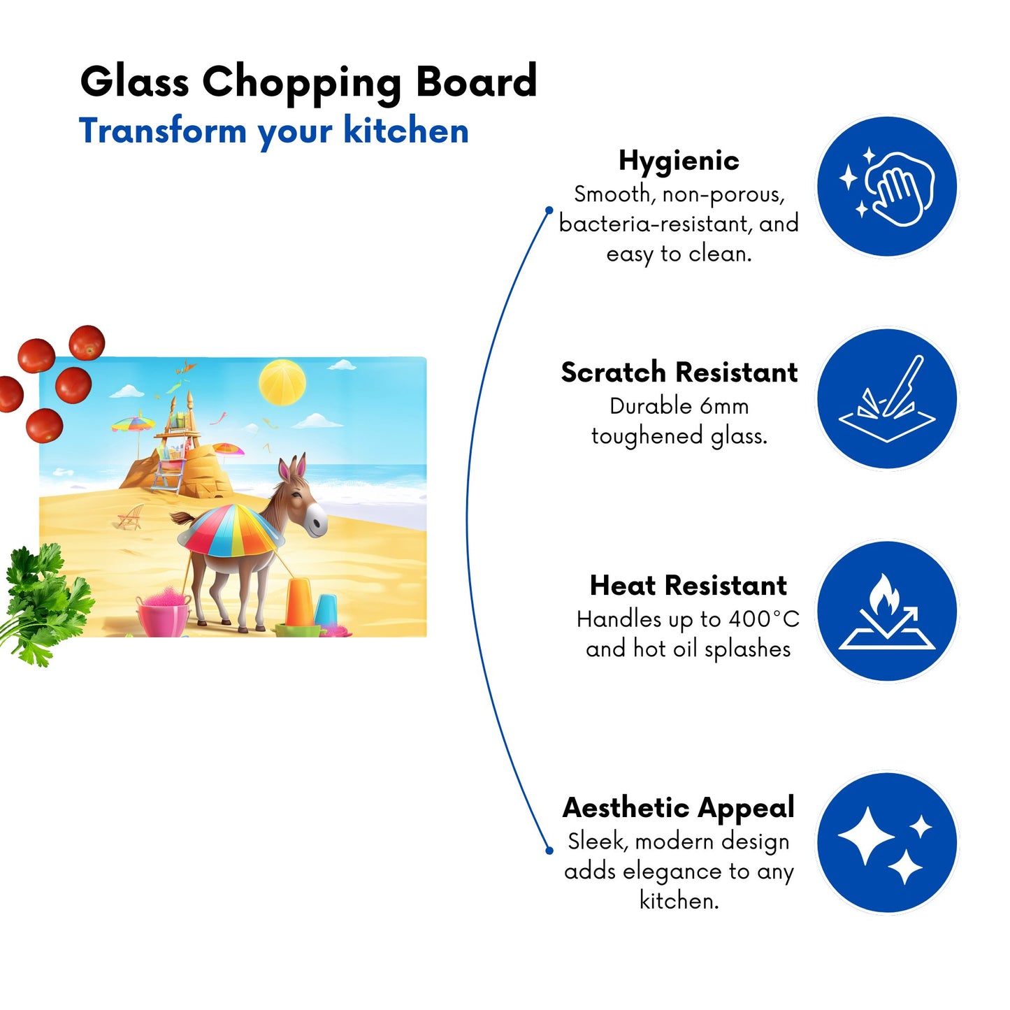Donkey On A Beach Holiday Glass Chopping Board