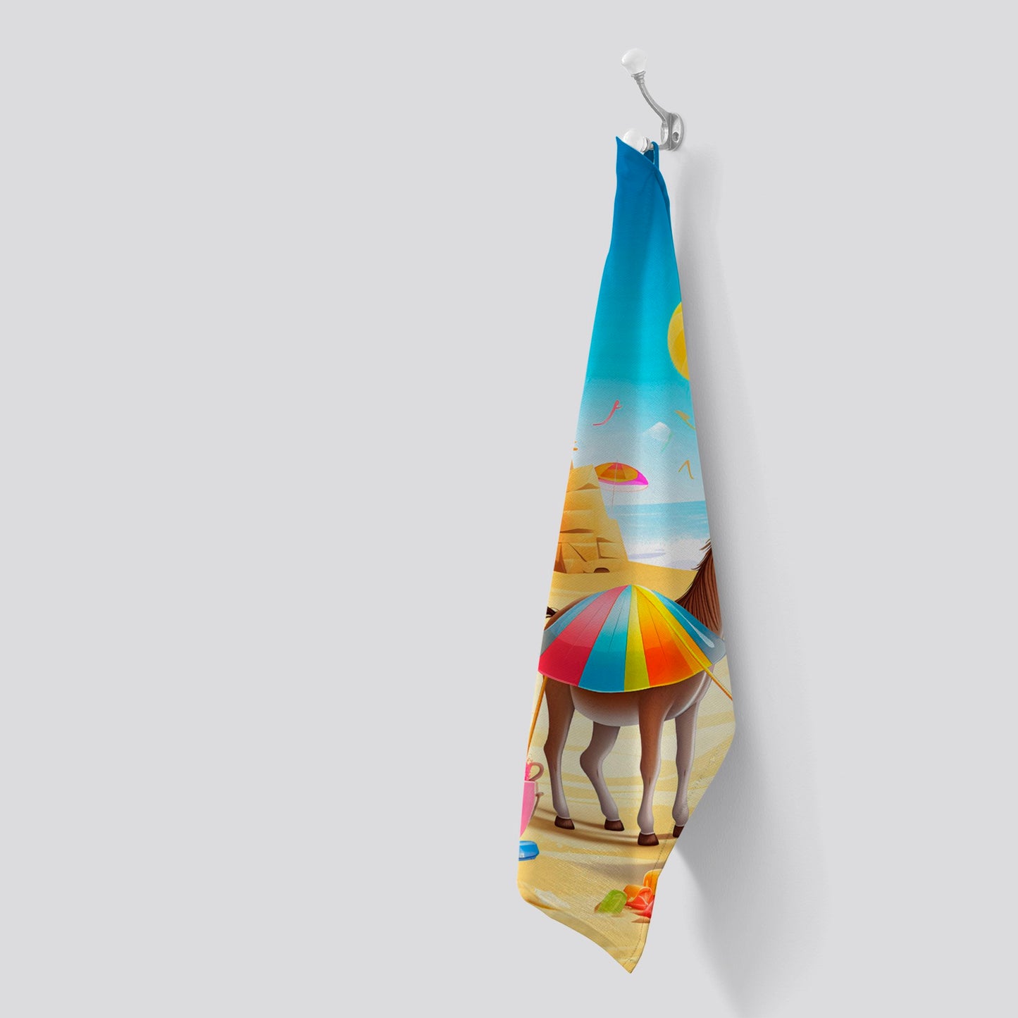 Donkey On A Beach Holiday Tea Towel