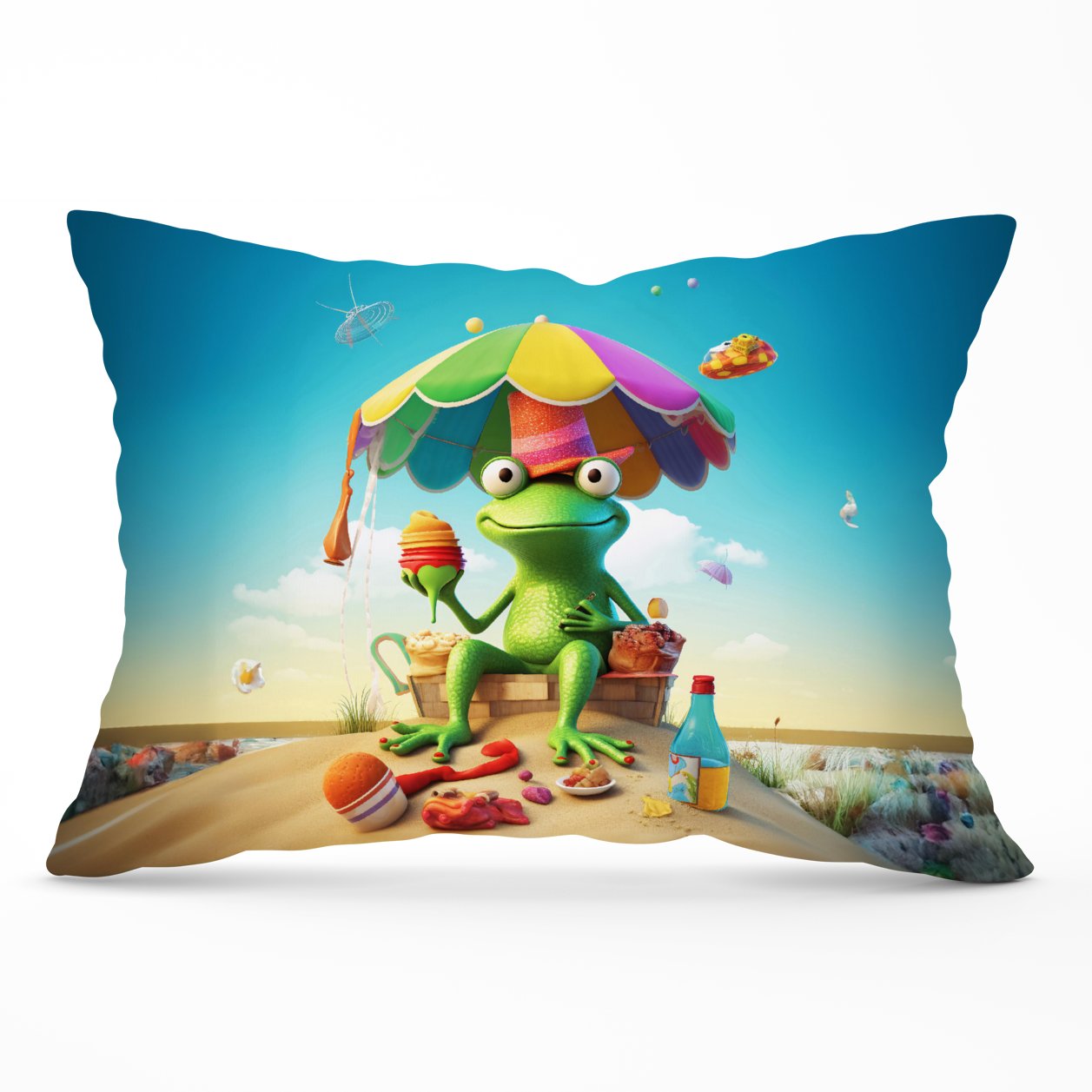 Frog On A Beach Holiday Cushions