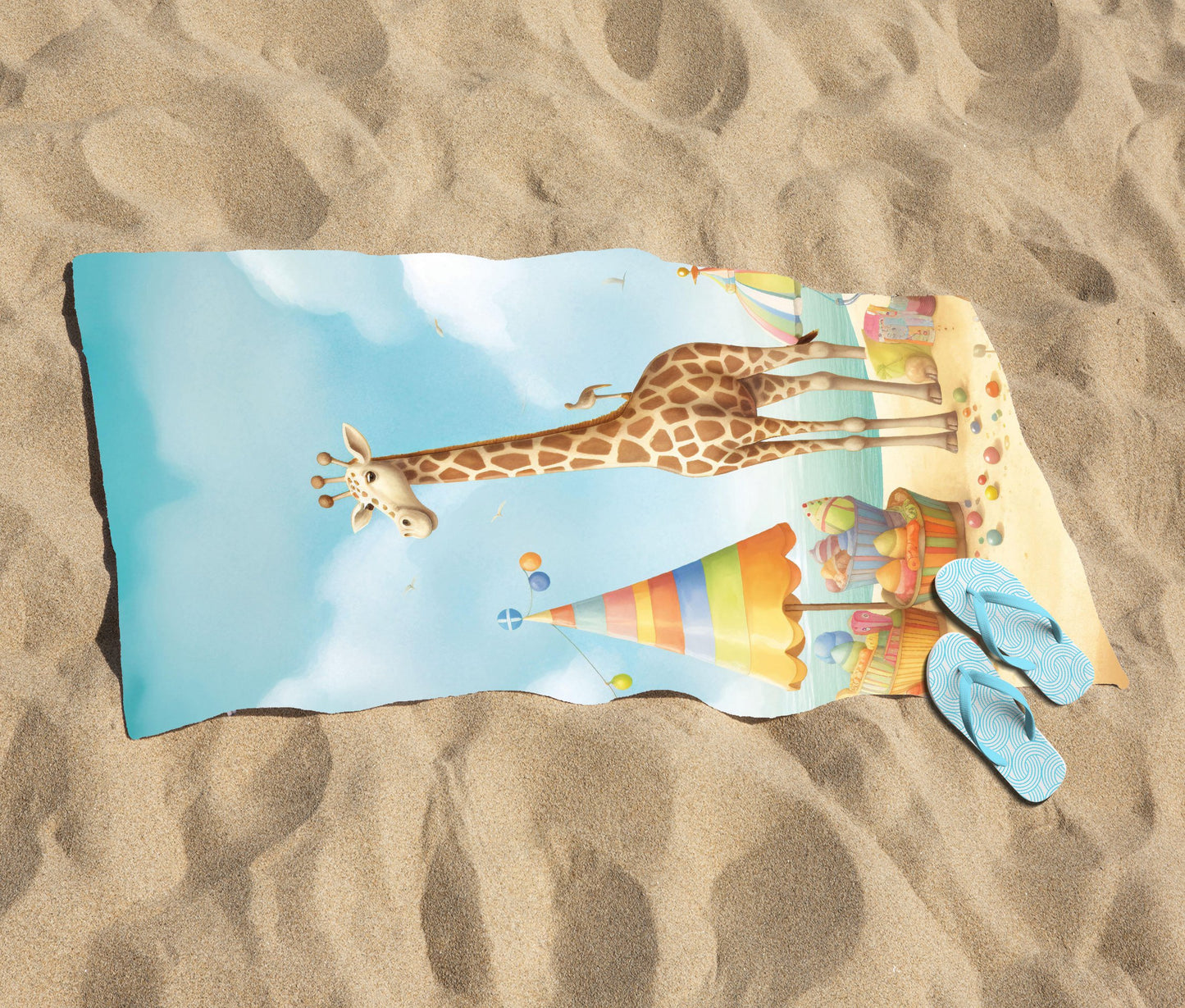 Giraffe On A Beach Holiday Beach Towel