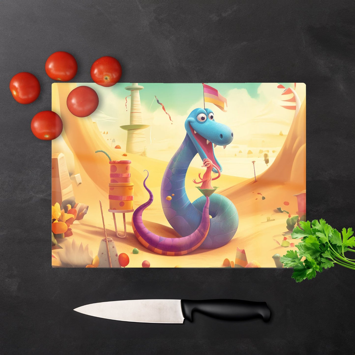 Snake On A Beach Holiday Glass Chopping Board