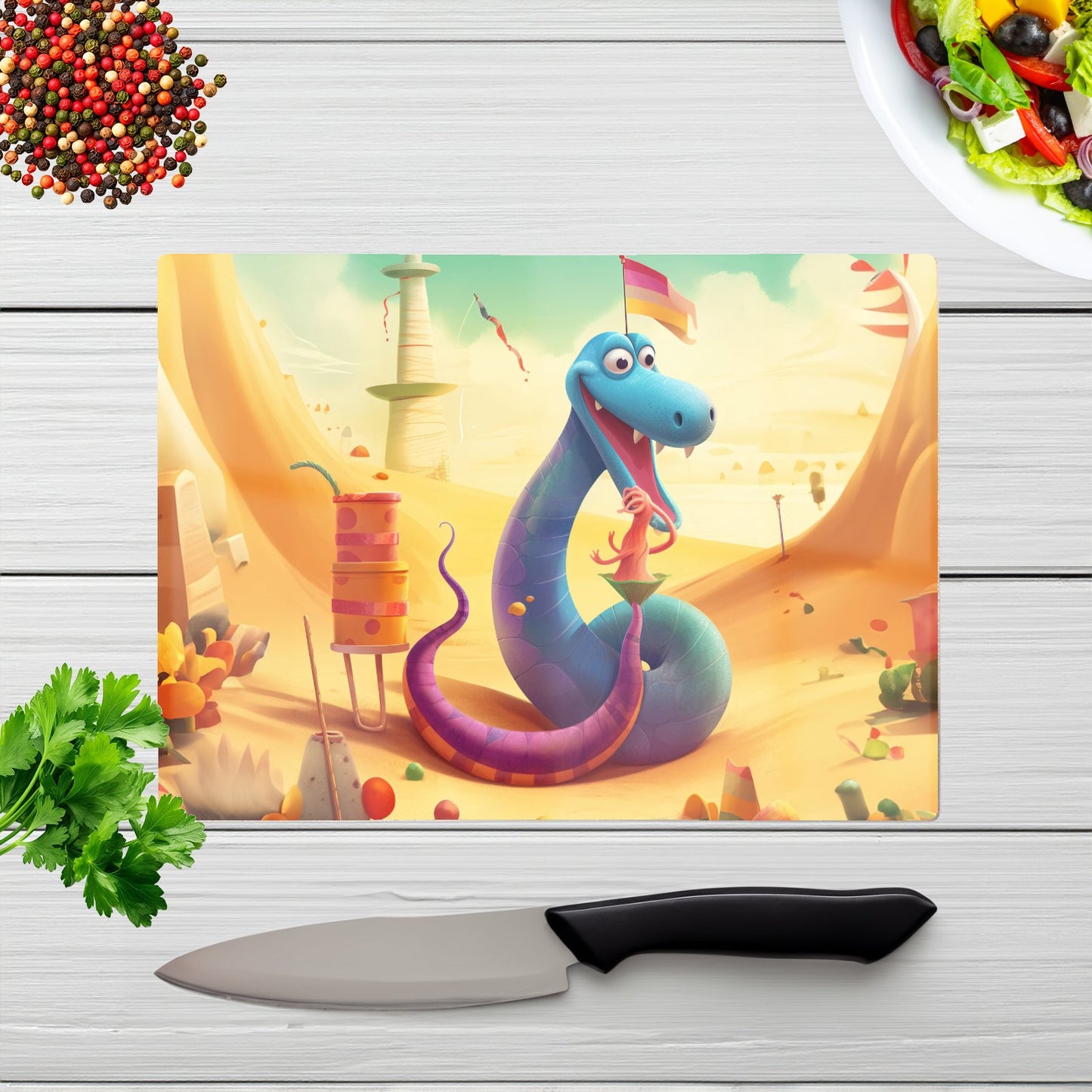 Snake On A Beach Holiday Glass Chopping Board