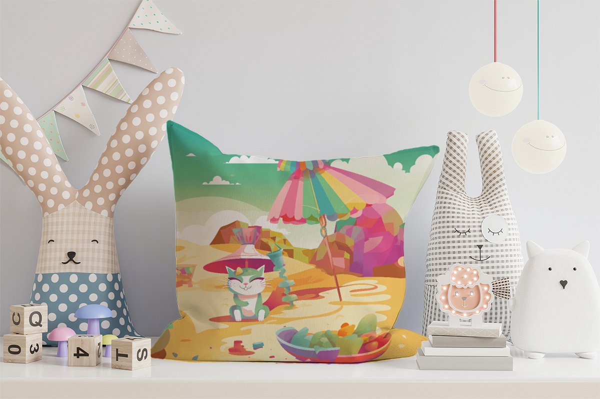 Kitten On A Beach Holiday Cushions