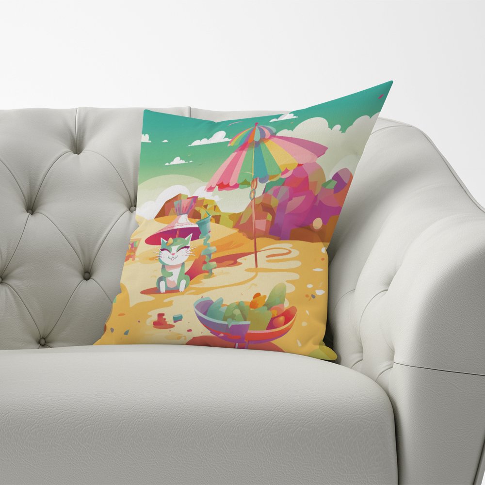 Kitten On A Beach Holiday Cushions