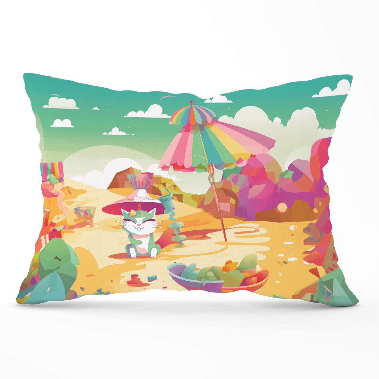 Kitten On A Beach Holiday Cushions