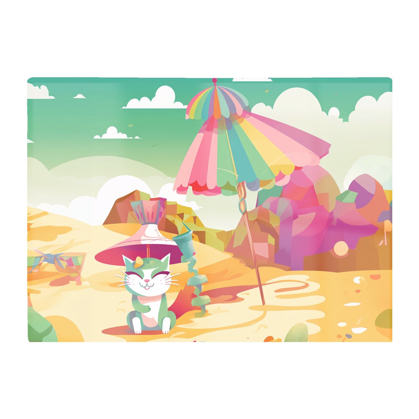 Kitten On A Beach Holiday Glass Chopping Board