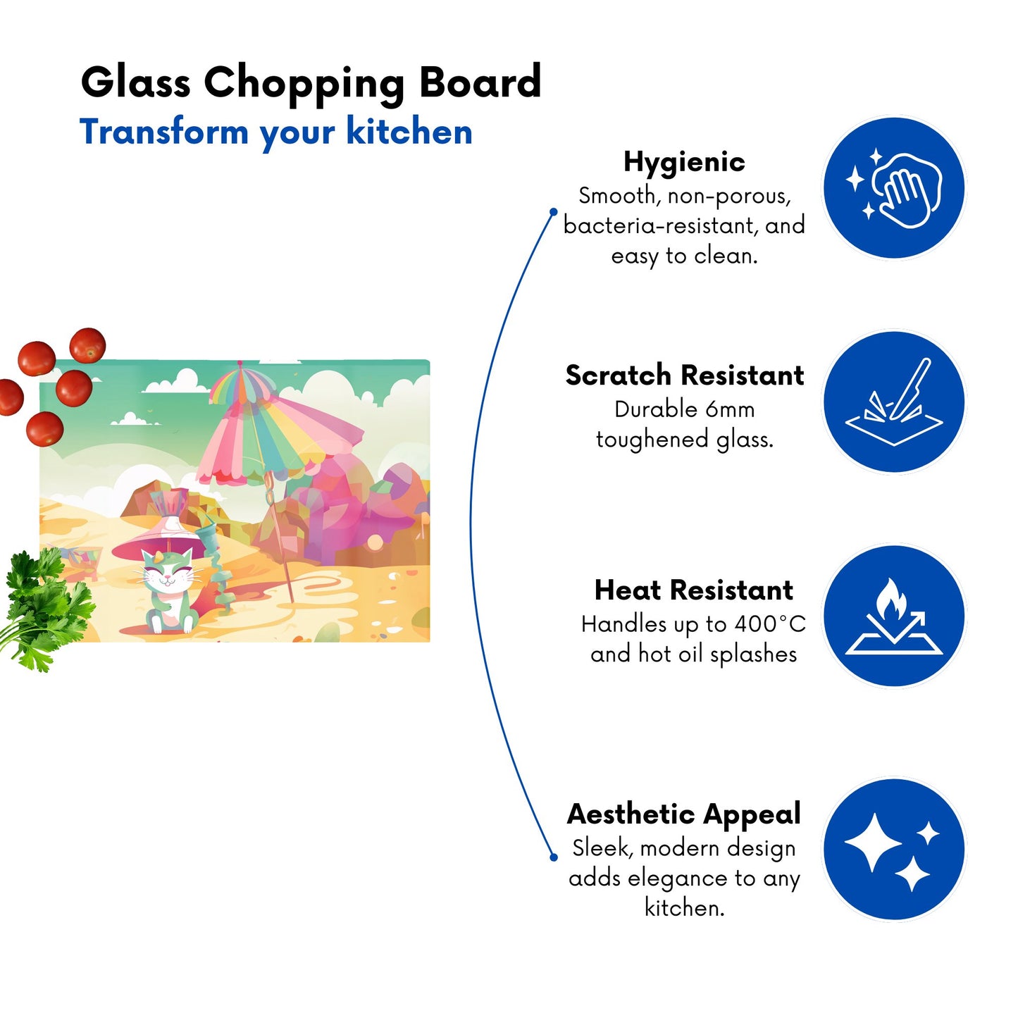 Kitten On A Beach Holiday Glass Chopping Board