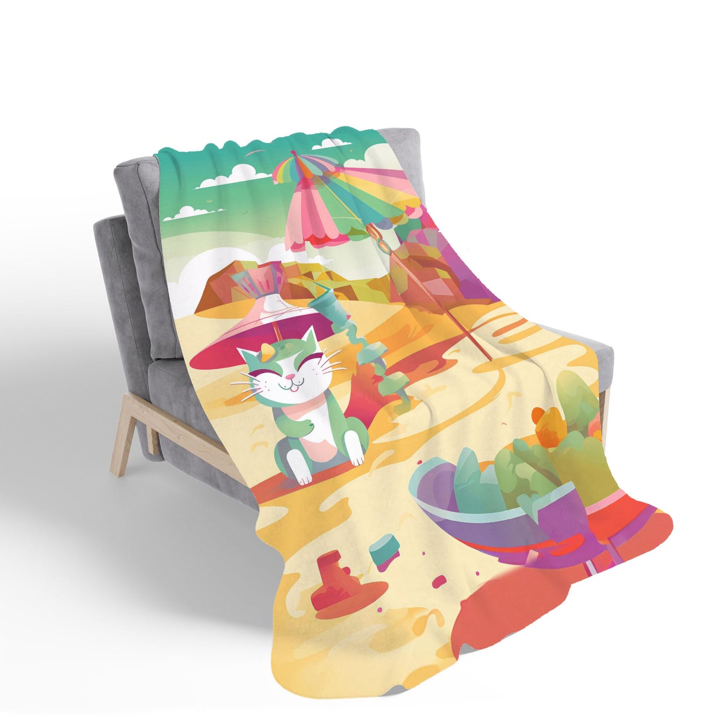 Kitten On A Beach Holiday Sherpa Blanket
