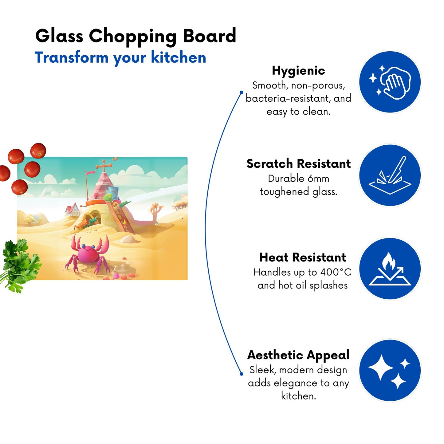 Pink Crab On A Beach Holiday Glass Chopping Board