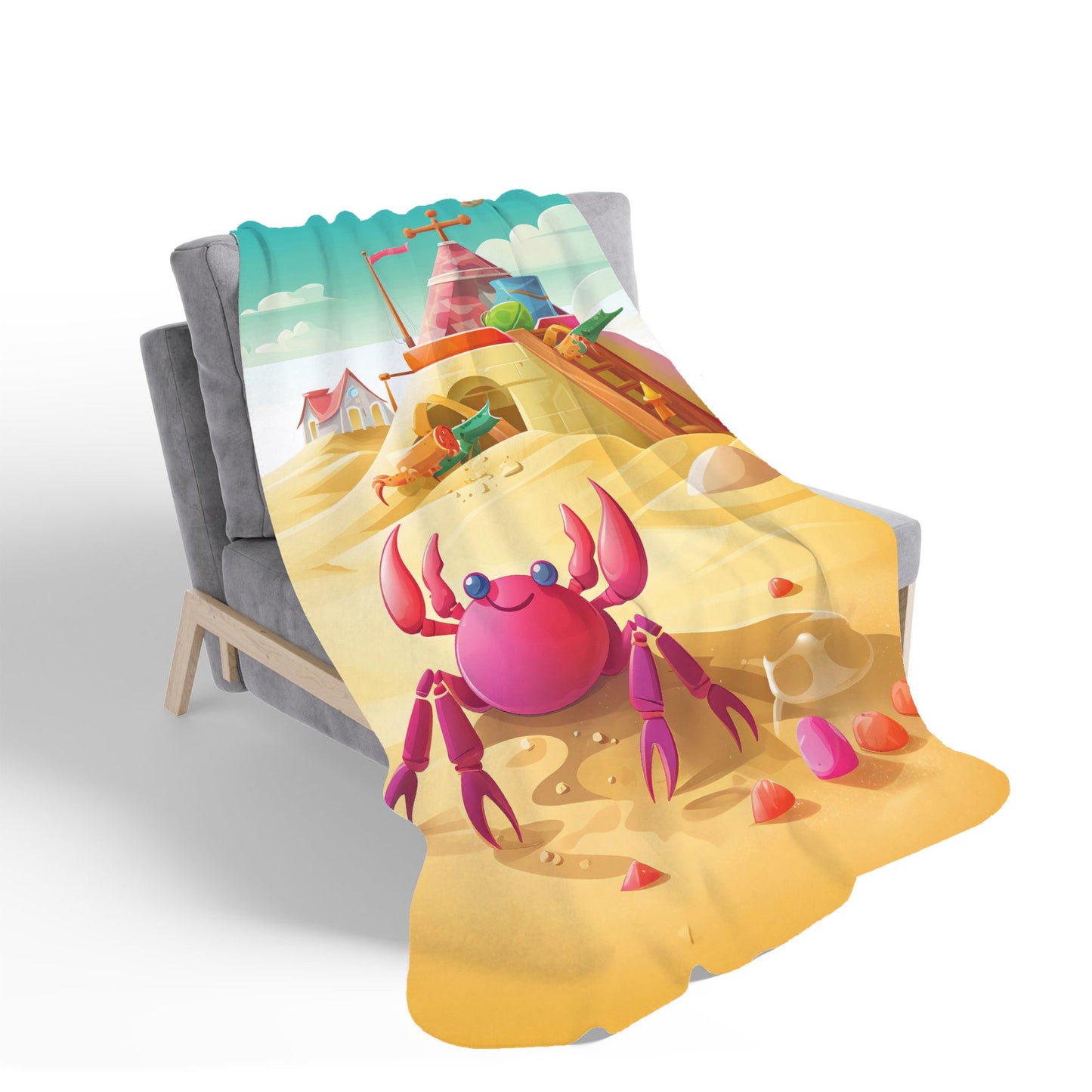 Pink Crab On A Beach Holiday Sherpa Blanket