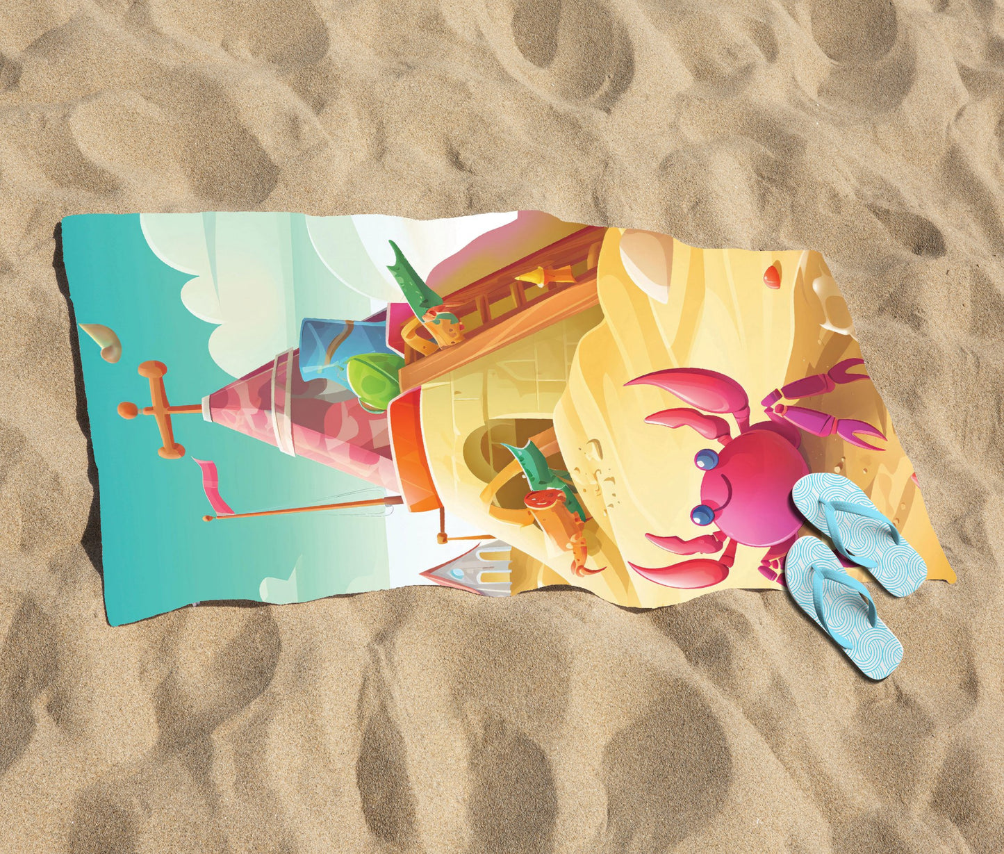 Pink Crab On A Beach Holiday Beach Towel