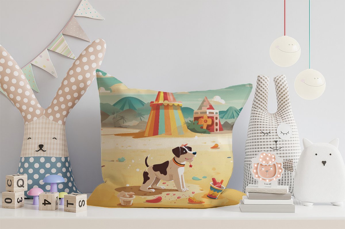 Doggy On A Beach Holiday Cushions