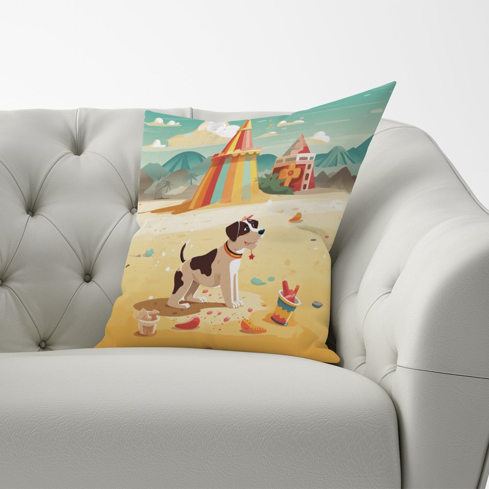 Doggy On A Beach Holiday Cushions