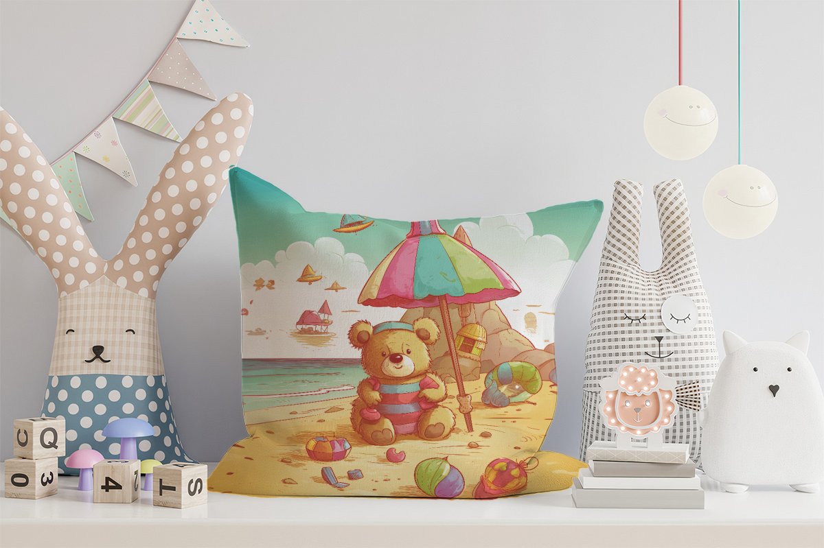 Teddy Bead On A Beach Holiday Cushions