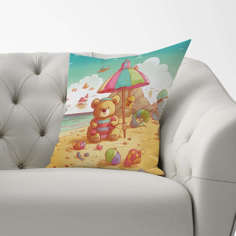 Teddy Bead On A Beach Holiday Cushions
