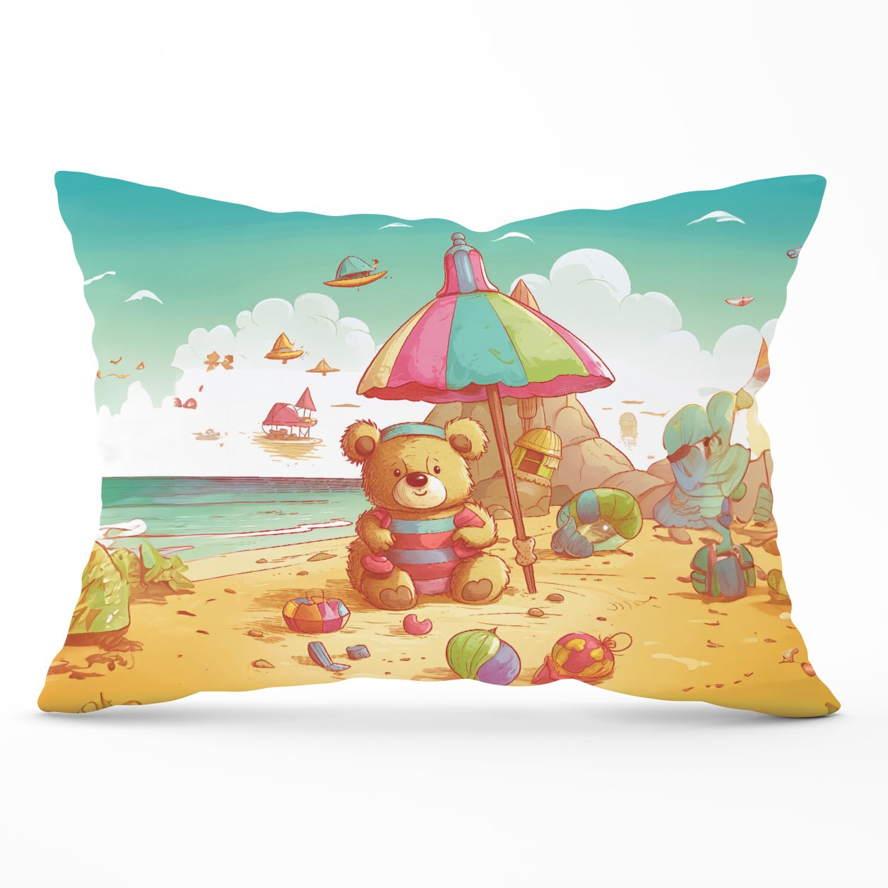 Teddy Bead On A Beach Holiday Cushions