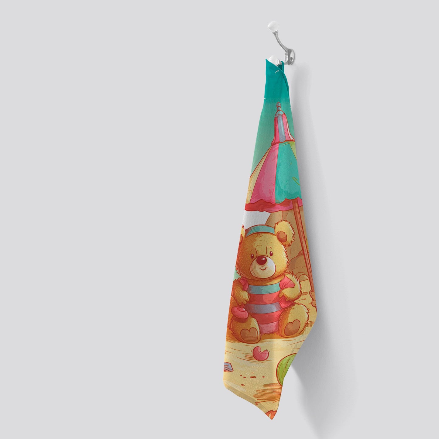 Teddy Bead On A Beach Holiday Tea Towel